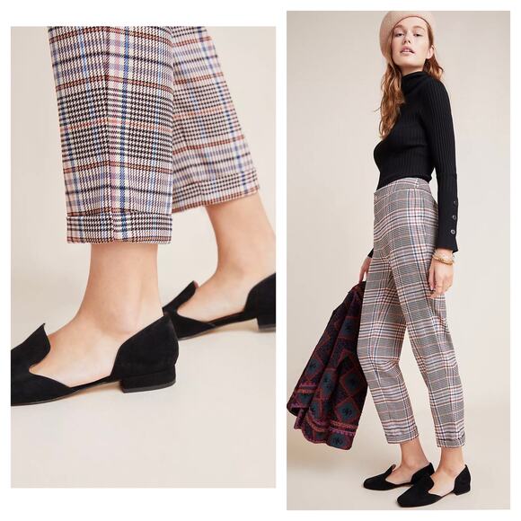 Anthropologie Malcolm Plaid Tapered Trousers Size 10 High Rise Preppy Minimalist - Picture 8 of 14